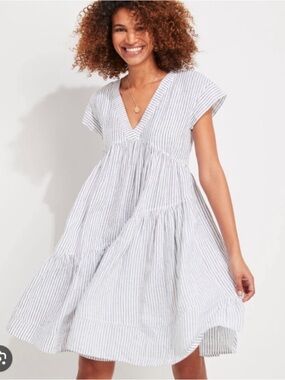 Vineyard Vines Jet Stripe Tiered Linen Dress